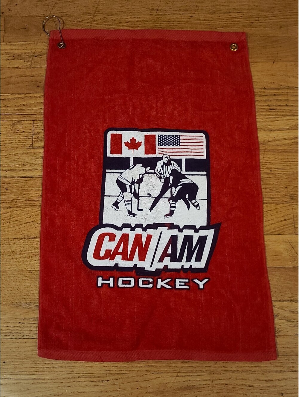 Vintage CAN/AM Hockey Banner Towel Red